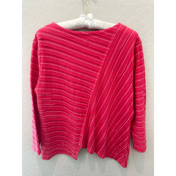 HABITAT | Hot Pink Striped Asymmetrical Knit Shirt Top | Medium - Picture 4 of 7